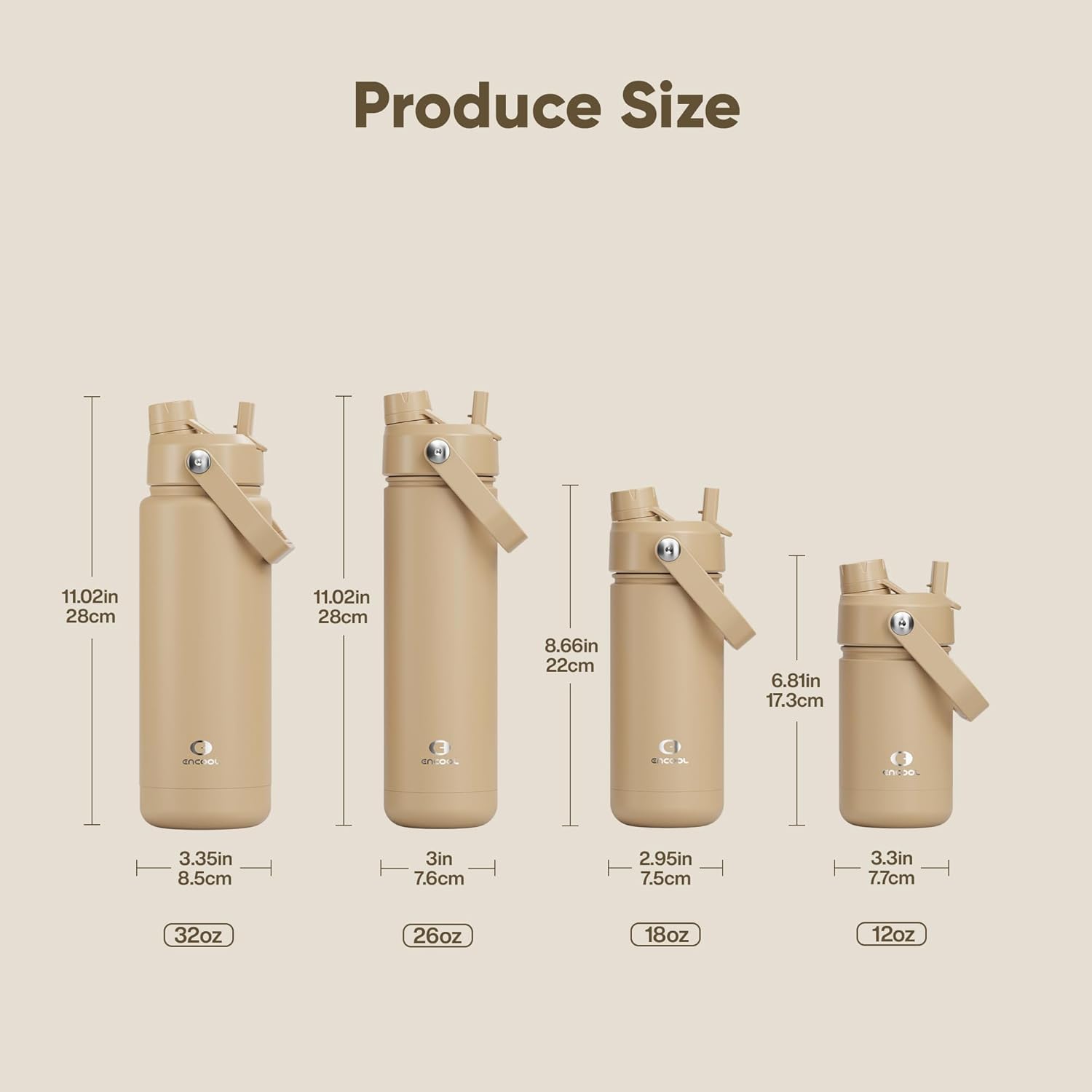 Kids Insualated Water Bottle with Straw - 12oz Stainless Steel Water Bottle with Dual Spouts, Leak-Proof, BPA-Free, Double Wall Vacuum Keeps Cold for 24 Hours for Sports, Travel, School (Indian Khaki)