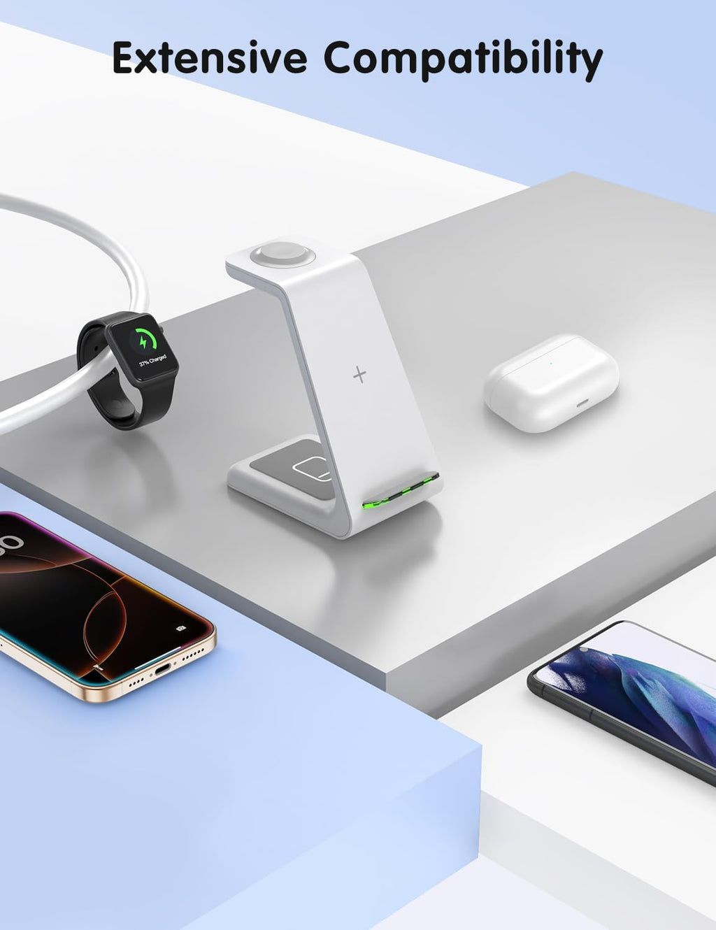 Wireless Charger for iPhone Charging Station: 3 in 1 Phone Charger Stand for iPhone 17/16/15/14/13/12/11/SE/X Pro Max Plus - Apple Watch 11/10/9/Ultra 2/8/SE/7/6/5 - AirPods 4/Pro 2/3