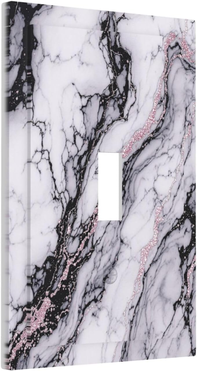 Decorative Light Switch Cover White Marble Pattern Black Lines Pink Lines 1 Gang Single Toggle Device Electrical Faceplate Switchplates Decorator Outlet Wall Plate for living Room