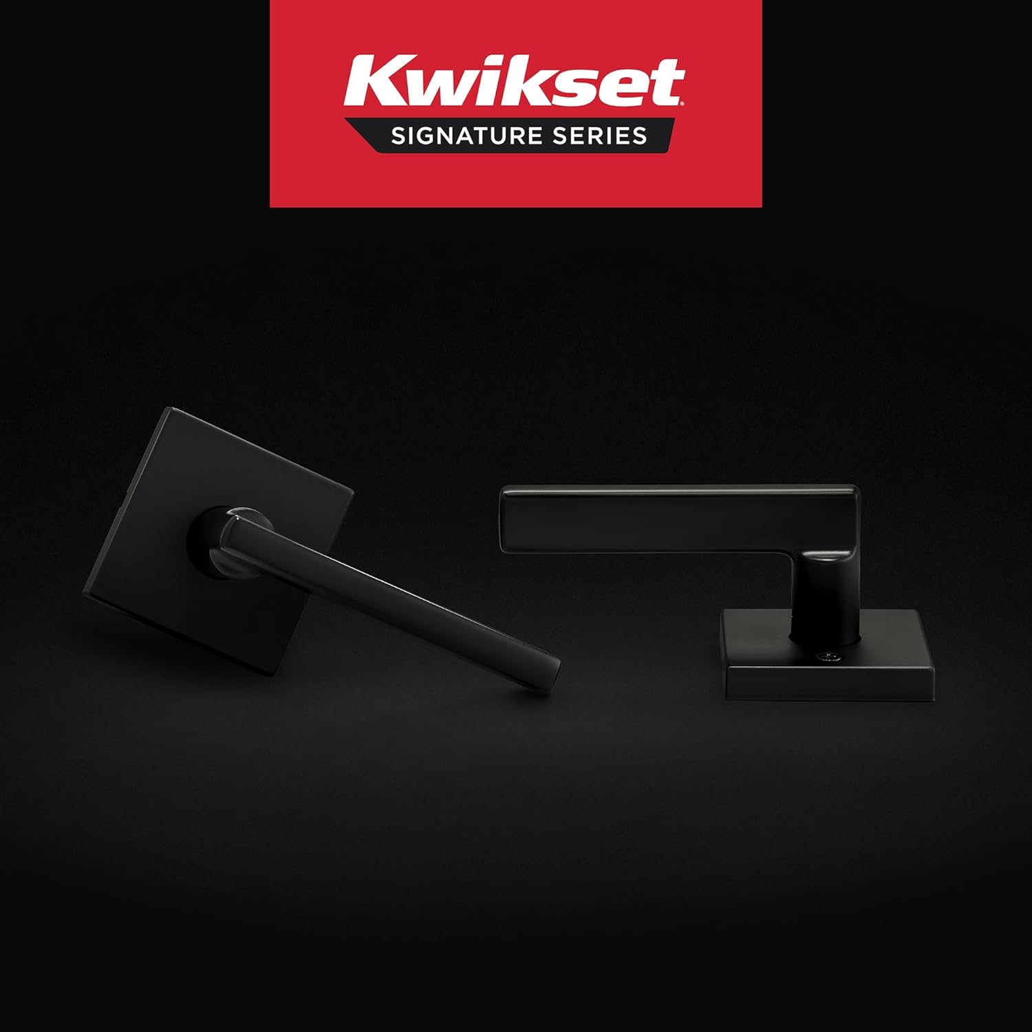 Kwikset Halifax Interior Passage Door Handle, Lever For Closet and Hallway Doors, Reversible Non-Locking Handle Lever, Matte Black, with Microban Protection, Square Rose