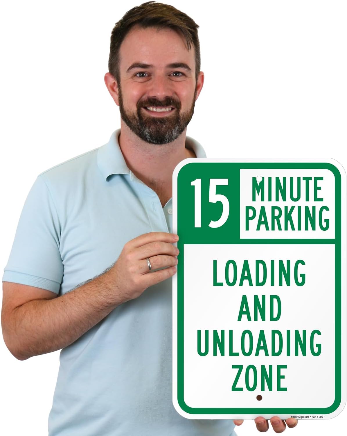 SmartSign 18 x 12 inch "15 Minute Parking Loading And Unloading Zone" Sign, 2mm Thick Aluminum Composite, Pre-Drilled Holes, Green and White, Made in USA