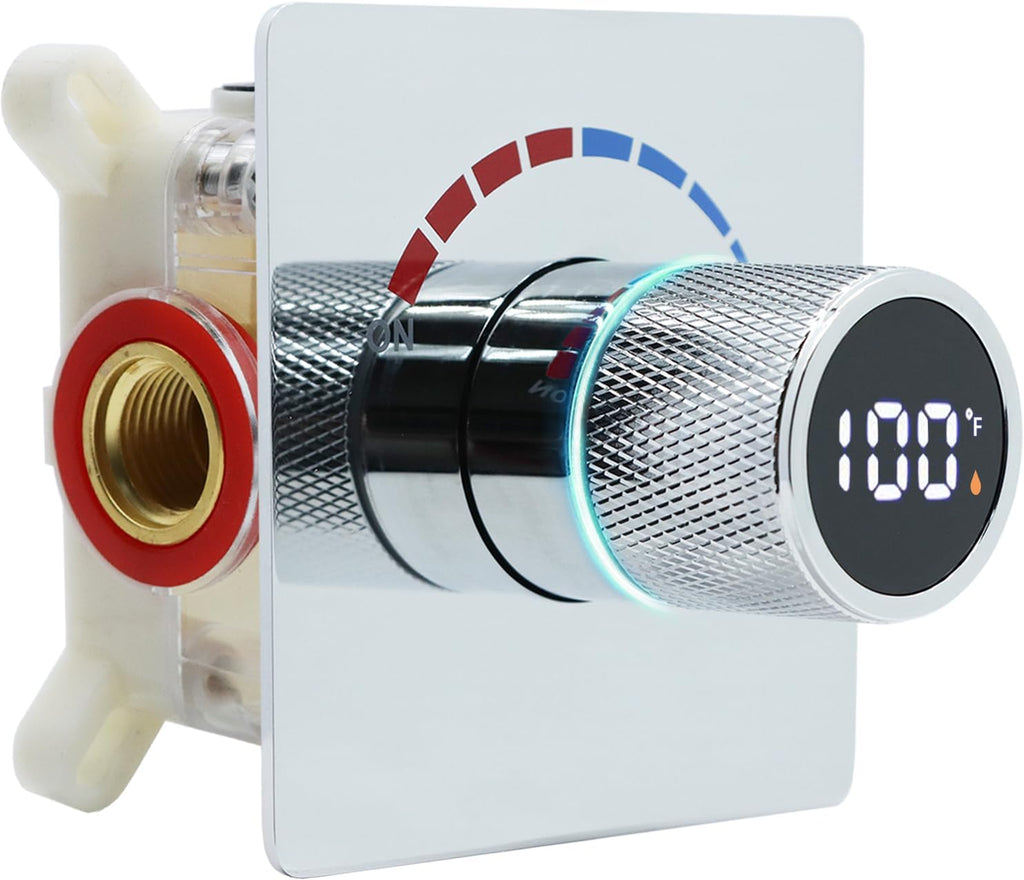 Digital Display Shower Valve Shower Valve Single Way Shower Diverter Valve Shower Mixing Valve Can Use All the Time Polished Chrome