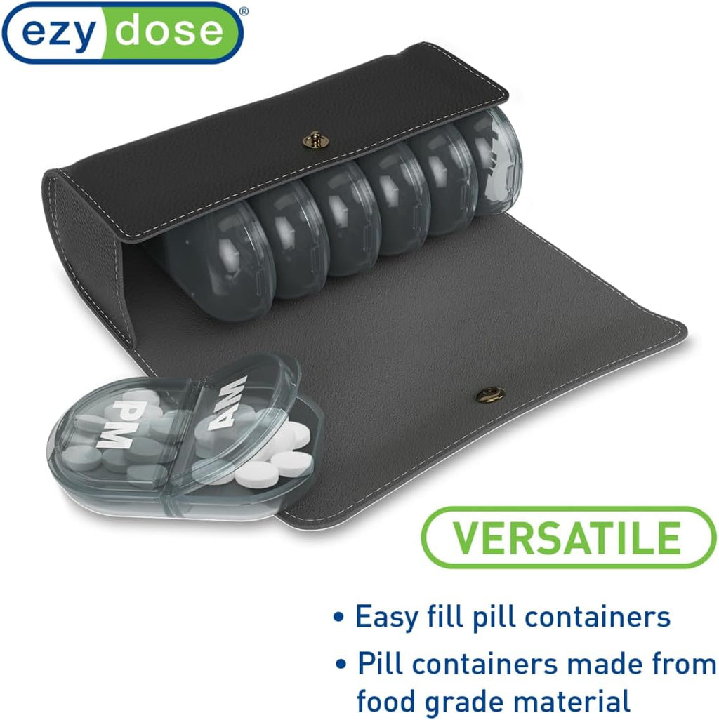 EZY DOSE Weekly (7-Day) AM/PM Pill Case, Medicine Planner, Vitamin Organizer, Pop-Out Compartments, 2 Times a Day, Black Lids, Includes Black Case, BPA Free