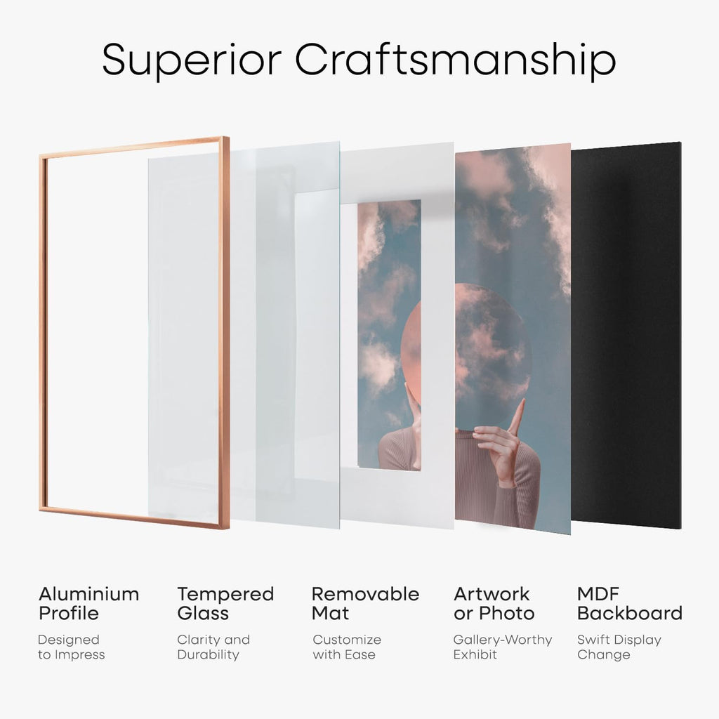 Homeforia 11x15 Picture Frame Rose Gold, High End Metal 11x15 Wall Hanging Frame with Mat 8.5x11, 11 x 15 Poster Frames Matted to 8.5 x 11 inch Photo, 11by15 Frames, Tempered Glass, Wall Kit, Set of 1