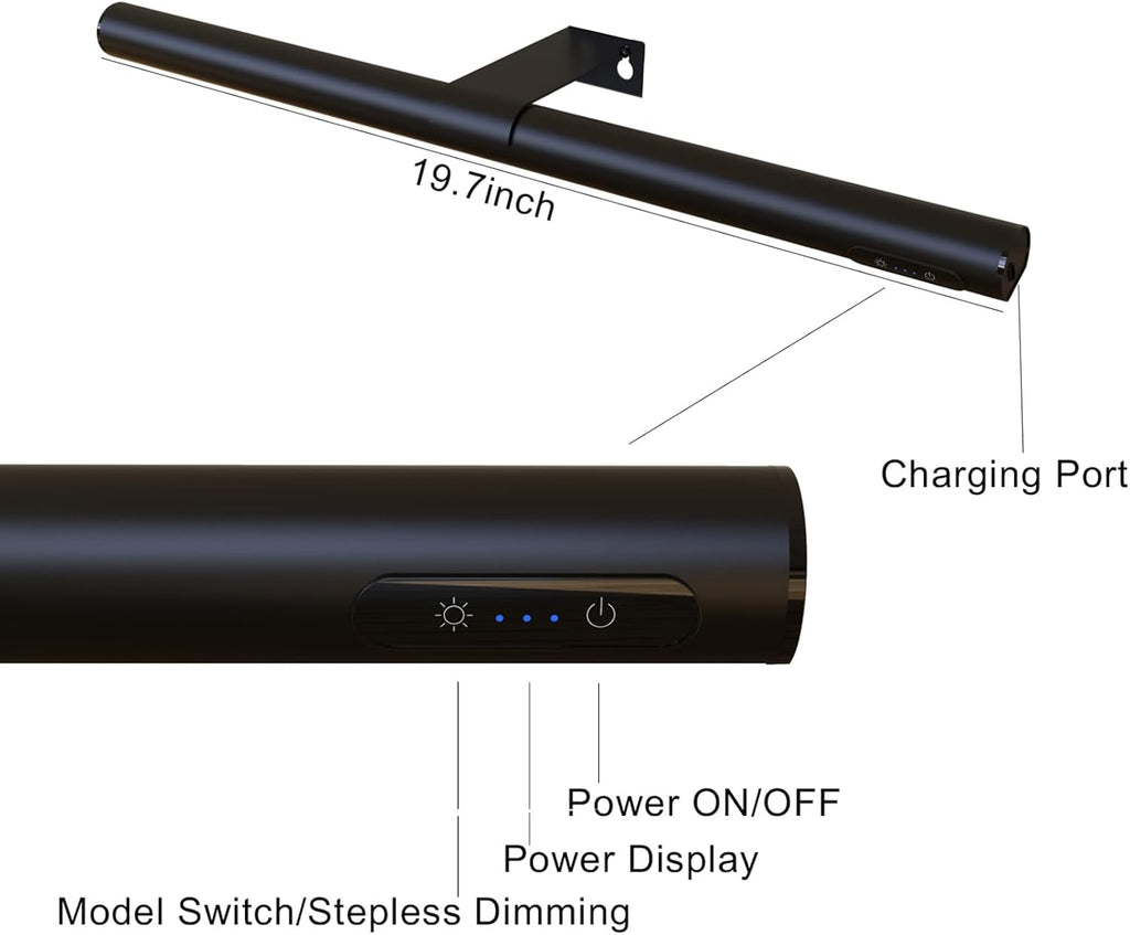 19.7inch Battery Operated Wireless Picture Light，Remote Control Painting Display Lights, Rechargeable Wall Lights with Three Modes and Power Display for Art Frame