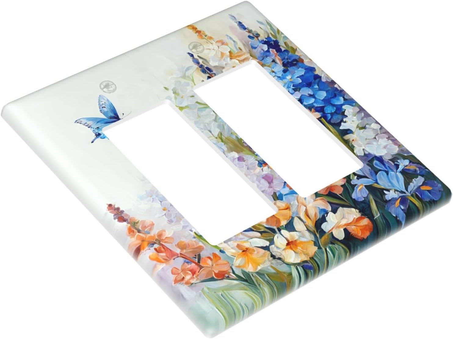 Decorative Outlet Covers Rustic Colorful Floral Garden Flowers 2 Gang Light Switch Cover Plate Double Rocker Wall Plate Switch Plate Covers Faceplate for Country Bedroom Home Decor