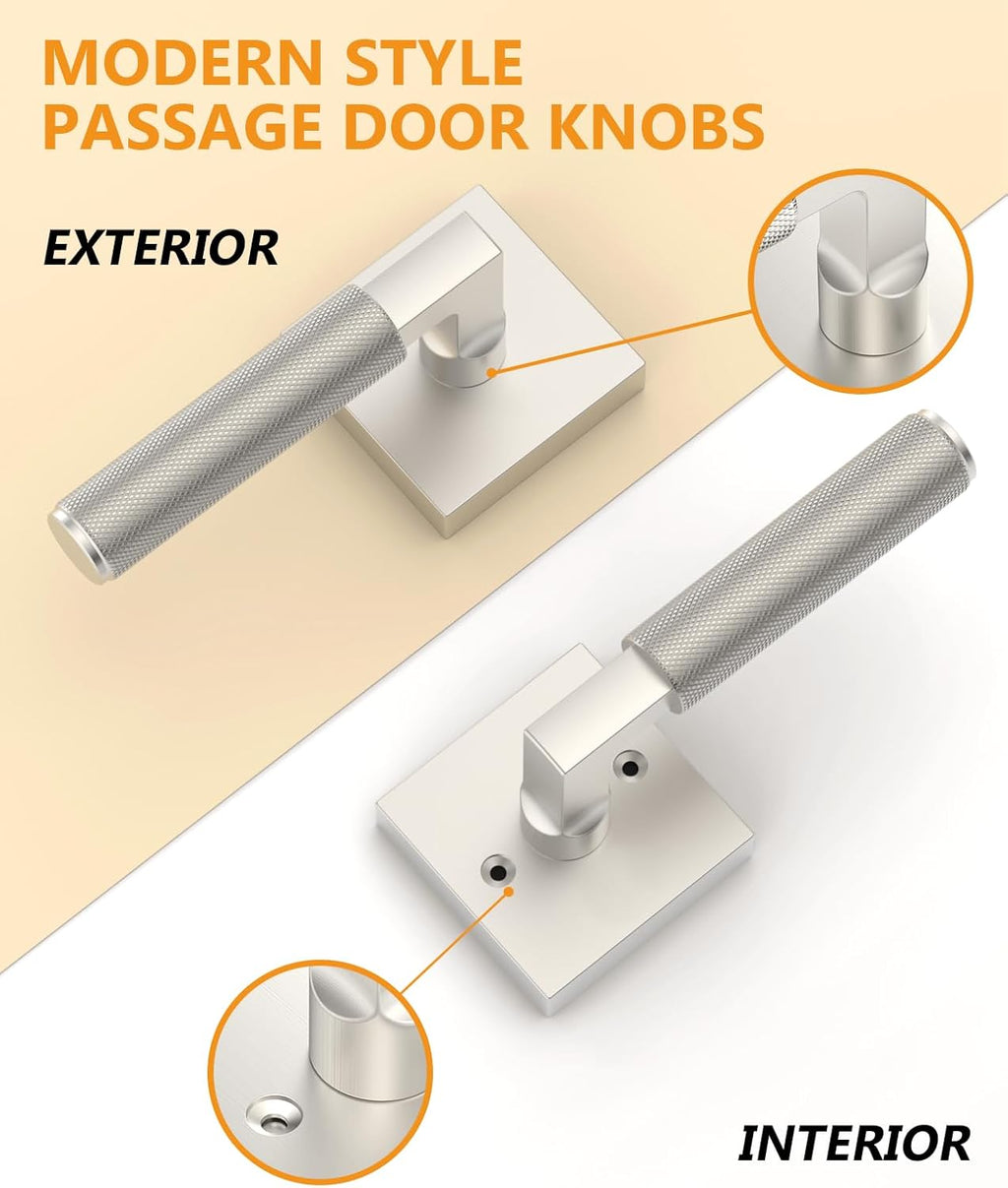 Asidrama 6 Pack Brushed Satin Nickel Passage Door Handles, Door Lever with Door Knobs Indoor for Bedroom or Bathroom, Heavy Duty Door Handles Interior with Locks for Left Right Sided Doors
