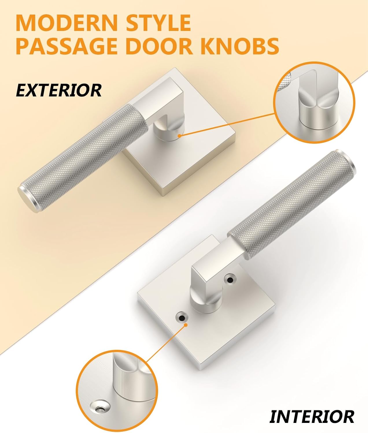 Asidrama 1 Pack Brushed Satin Nickel Passage Door Handles, Door Lever with Door Knobs Indoor for Bedroom or Bathroom, Heavy Duty Door Handles Interior with Locks for Left Right Sided Doors
