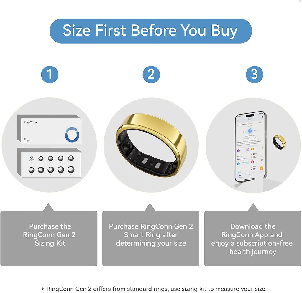 RingConn Gen 2, World’s First Smart Ring with Sleep Apnea Monitoring, No APP Subscription, 12-Day Battery Life, Stress/Heart Rate/Women's Health Tracker, Android & iOS Compatible (Gold, Size 12)