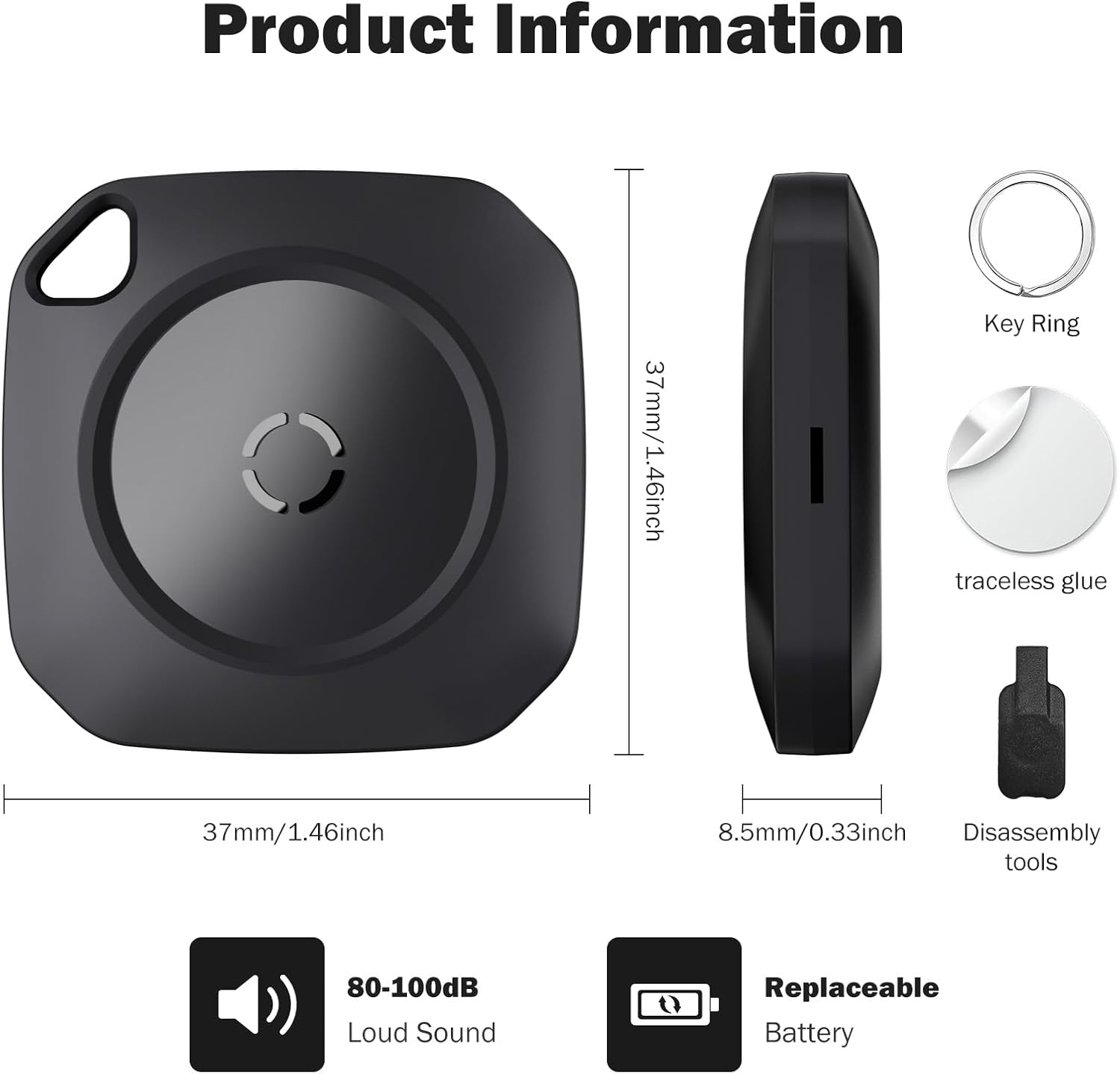 Air Tracker Tag-4 Pack, Smart Bluetooth Tracker Work with Apple Find My(iOS Only), Luggage Tracker Tag for Key, Luggage, Backpack, Suitcase, Replaceable Battery, weTag, Black