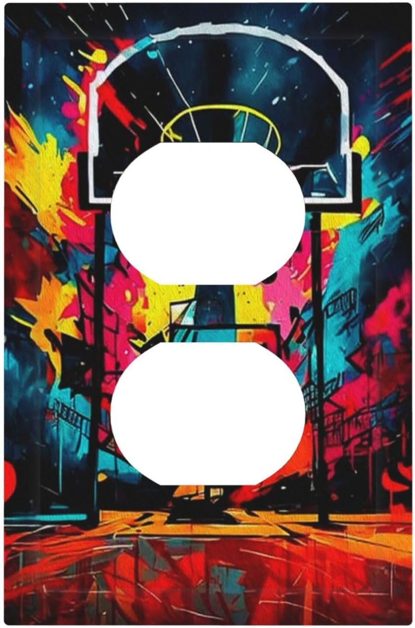 Colorful Graffiti Basketball Sport Basket Hippie Single Duplex Wall Plate Covers Light Switch Cover 1 Gang Outlet Plate Decorative Switchplate Covers Electrical Faceplate for Country Bathroom