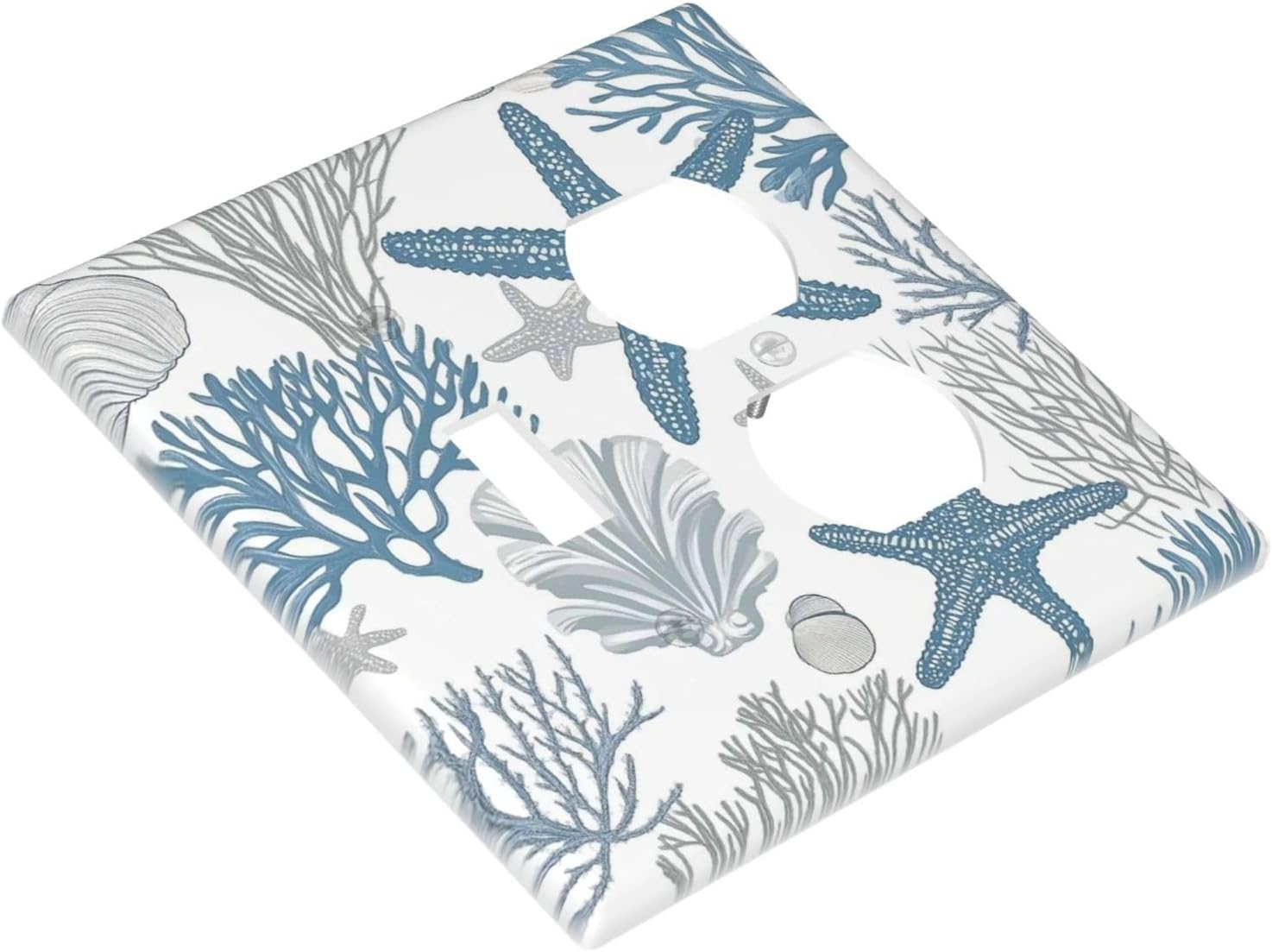 Blue Starfish Nautical Beach Conch Coastal Coral Shell Wallplates 1 Toggle 1 Duplex Switch Plate Electrical Gfci Faceplate Decorative Light Switch Covers For Kids Room Bathroom Decor