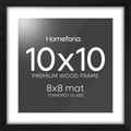 Homeforia 10x10 Picture Frame Black Wood, High-End Oak 10 x 10 Square Frames with Mat 8 by 8 Photo, 10by10 Wooden Frame Matted to 8x8 Print, Wall or Tabletop Frames, Tempered Glass, Wall Kit, Set of 1