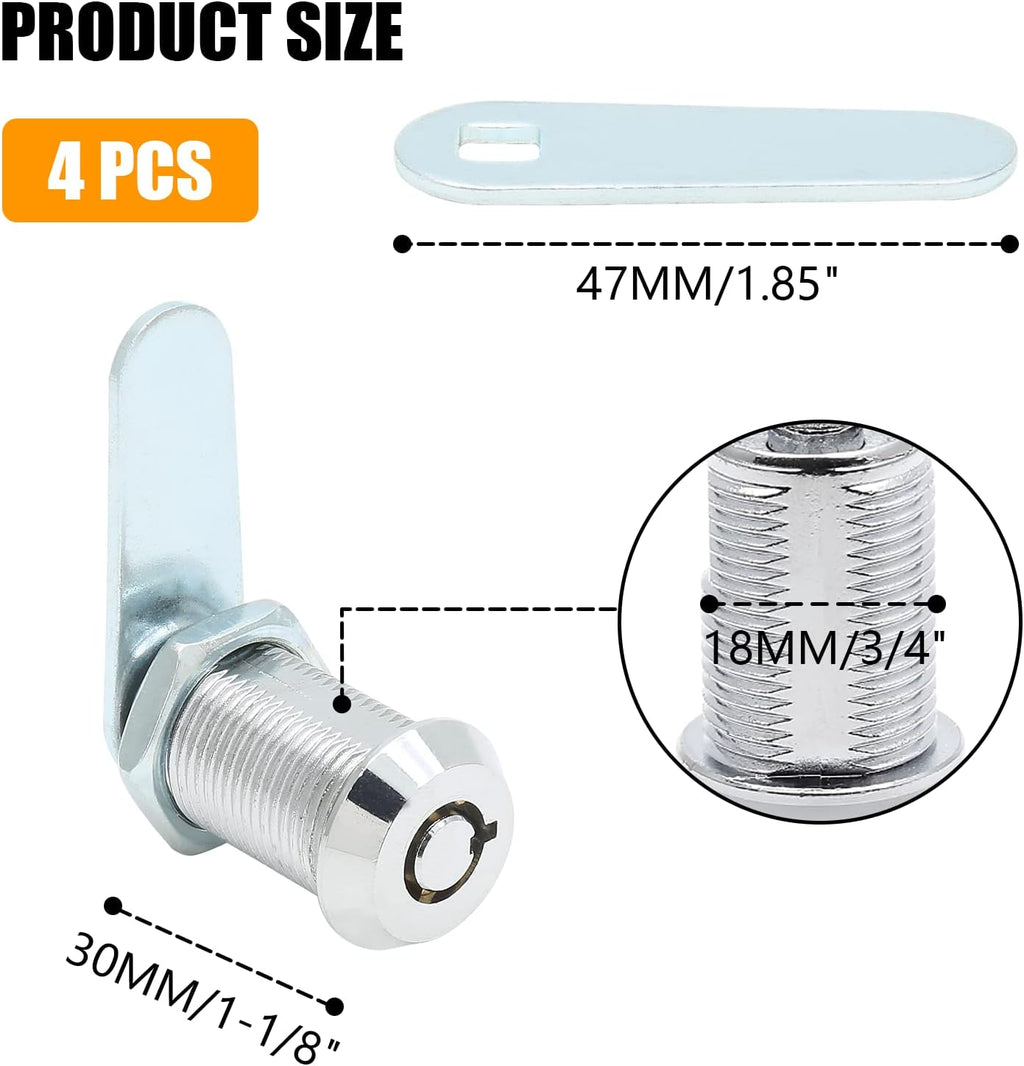 Uenhoy 4 Pack Tubular Cam Lock 1-1/8 Inch Cabinet Cam Lock Set for Tool Box, File Cabinet, Mail Box, Vending Machine, ATM, Keyed Different