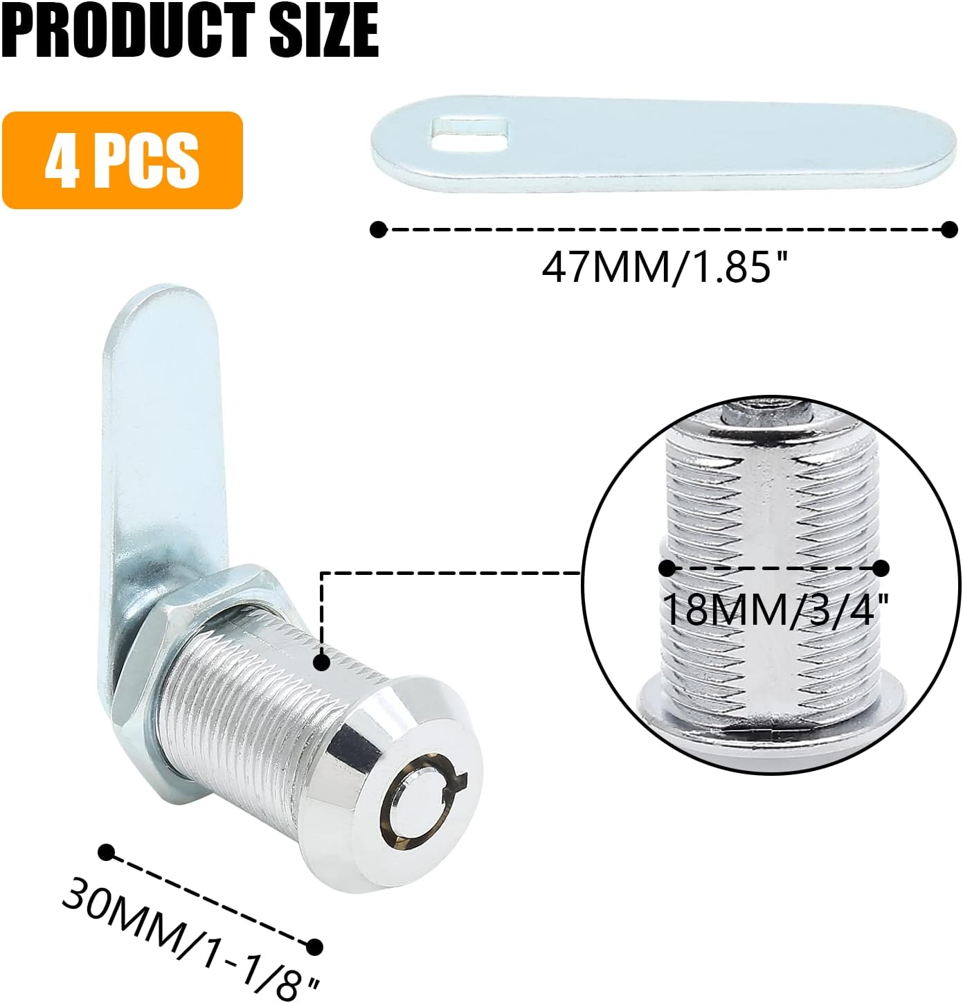 Uenhoy 4 Pack Tubular Cam Lock 1-1/8 Inch Cabinet Cam Lock Set for Tool Box, File Cabinet, Mail Box, Vending Machine, ATM, Keyed Different