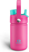 Kids Insualated Water Bottle with Straw - 12oz Stainless Steel Water Bottle with Dual Spouts, Leak-Proof, BPA-Free, Double Wall Vacuum Keeps Cold for 24 Hours for Sports, Travel (Light Crimson)