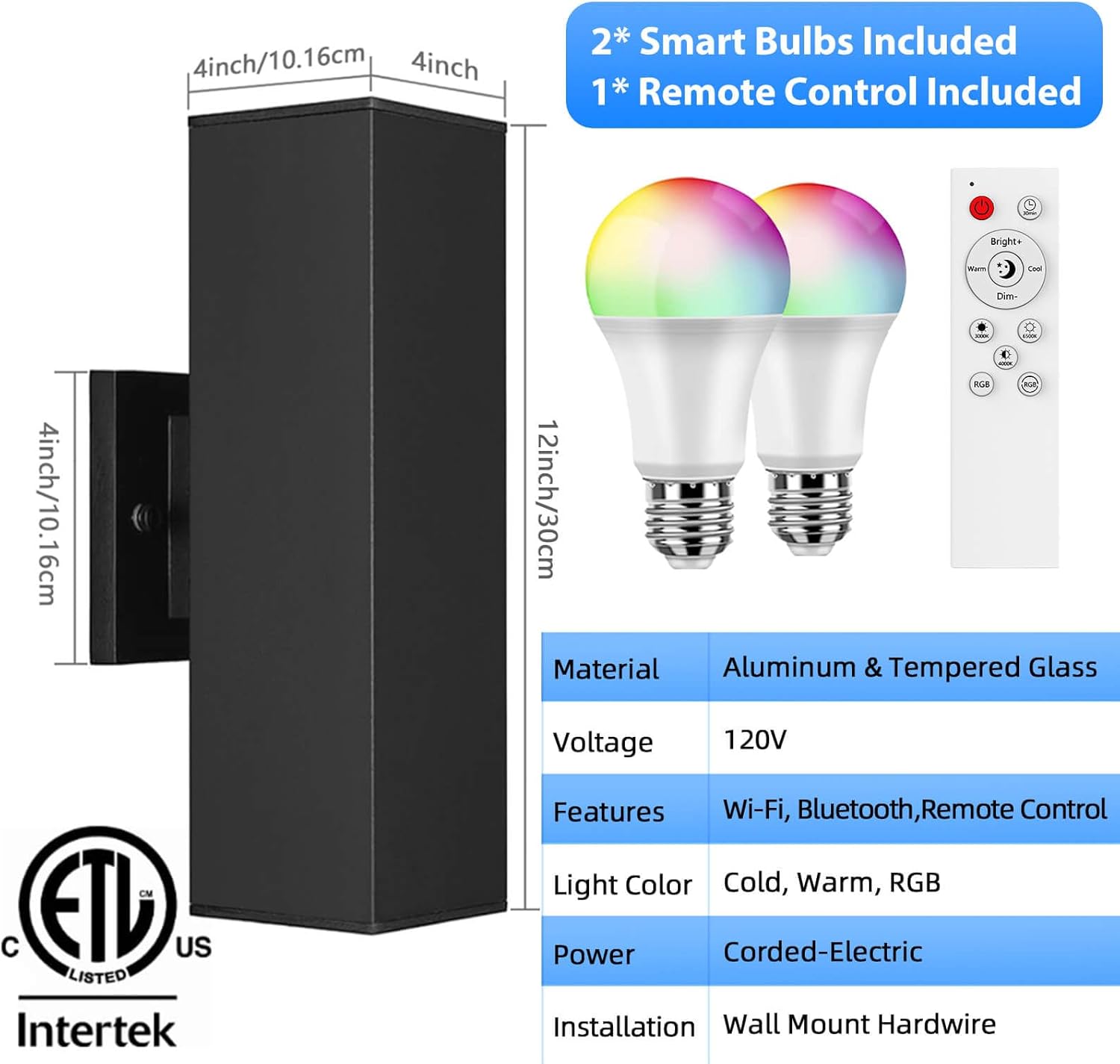 SHIMR Smart Outdoor Lights, RGBCW Color Changing Outdoor Lights, Modern Exterior Lighting Fixture Aluminum with Remote Control, Black Up and Down Lighting for House Compatible with Alexa [ETL Listed]