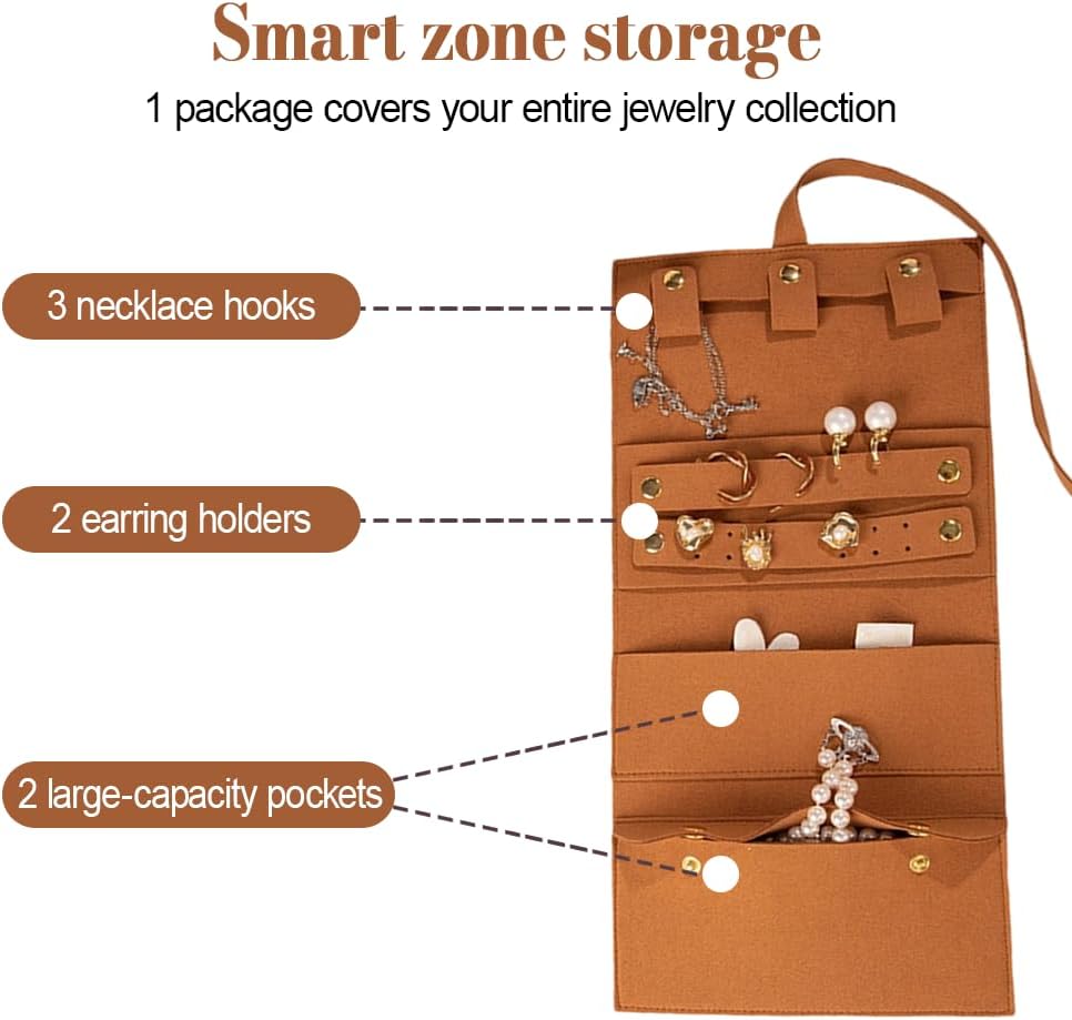 MiOYOOW Travel Jewellery Roll, Compact & Space-Saving Foldable Jewel Bag Portable Jewellery Case for Earrings, Rings, Necklace, Bracelets