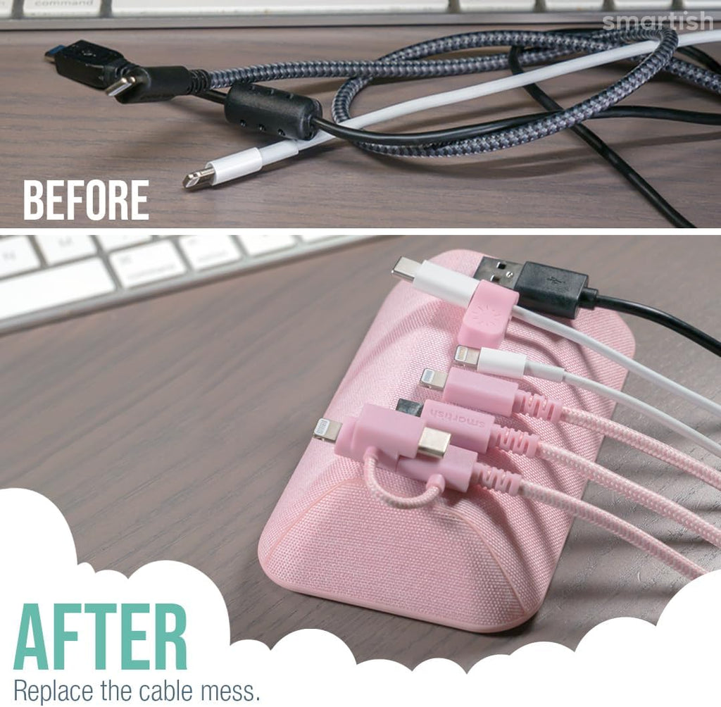 Smartish® Magnetic Cord Holder - Bigger Cable Wrangler Stocking Stuffer Organizer with Magnet Clips for Charger Management on Desktop, Nightstand - Holds 6+ Cables - I'm Blushing