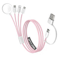 Travel Essentials, 4 in 2 Multi Charging Cable for Apple Watch Charger/iPhone Charger,USB C Cable Cord for iPhone 17-11/iWatch Ultra/10-2/Galaxy S25-S20, Android Phones, Kindle, MP3-Pink,4FT