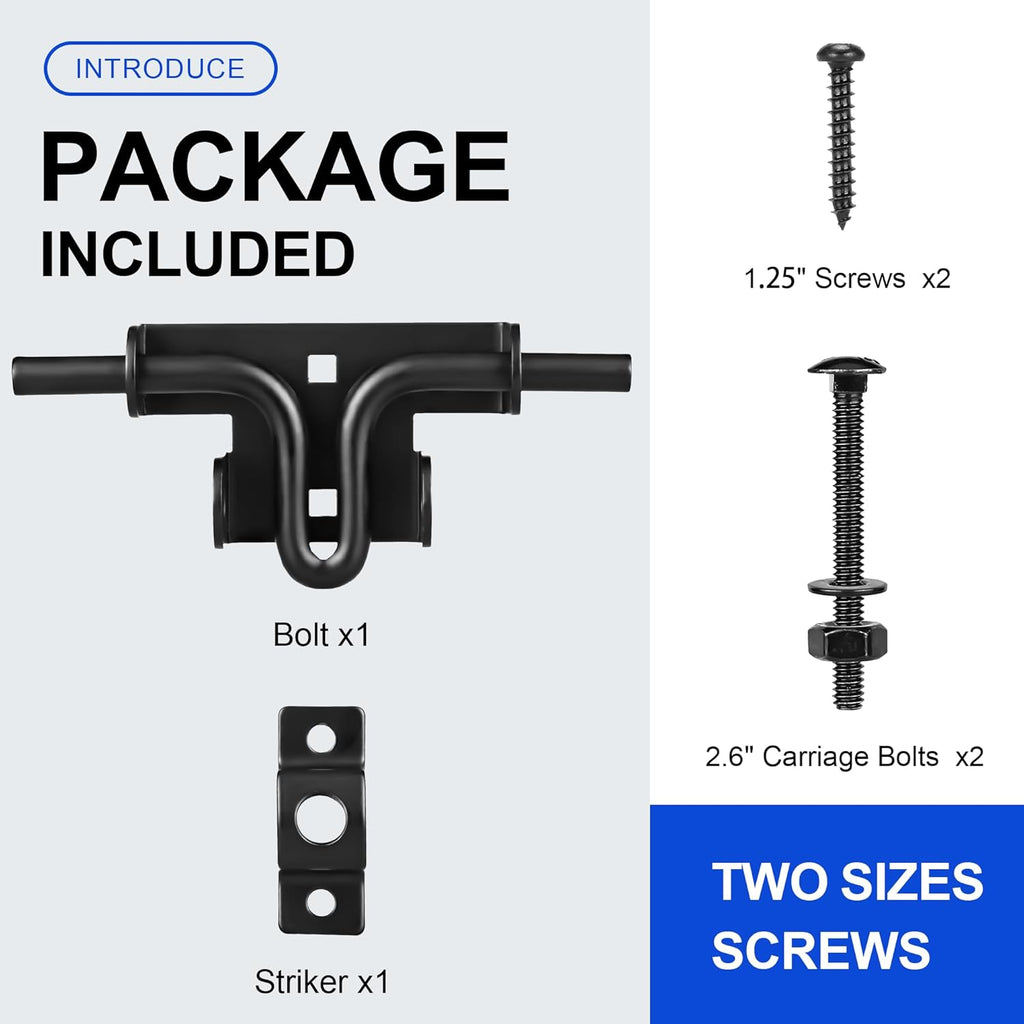 Heavy Duty Slide Bolt Gate Latch with Padlock Hole - Universal Security Lock for Wooden Fence, Metal Gate, Shed Door, Yard Barn, Vinyl Sliding Door - Out/Indoor Waterproof Door Latch, Black