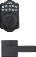 Amazon Basics Traditional Electronic Keypad, Keyless Entry Door Lock Deadbolt with Handle Set, Key Pad Front Door with Knob, Traditional Door Locks for Front Door, Door Handle, Matte Black, 1-Pack