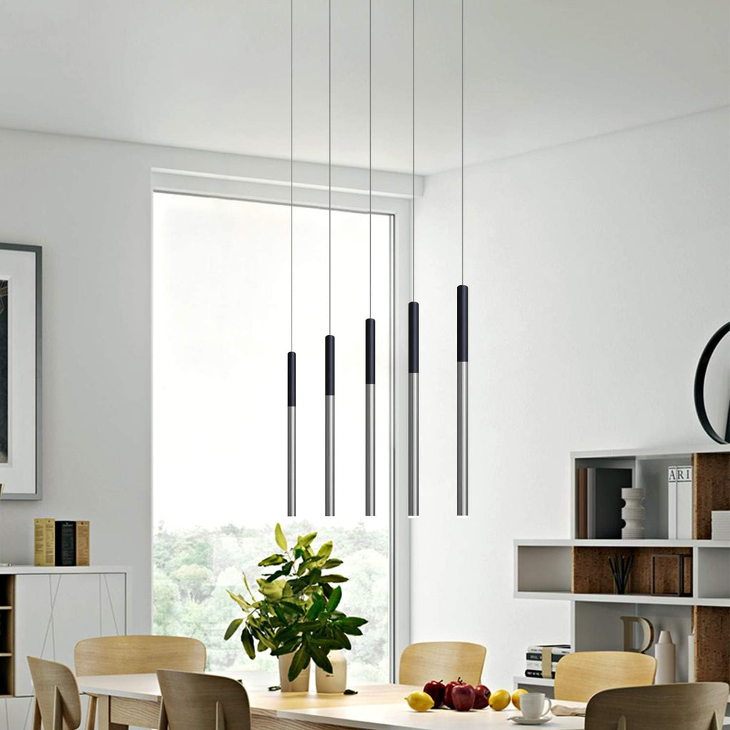 ALTAIR 5 Mini Pendant Lighting Black-Nickel - LED Hanging Light Fixture for Kitchen Island, Bar, Foyer - Cluster Pendants - Dimmable, Adjustable Wire, Lamp Bulb Included