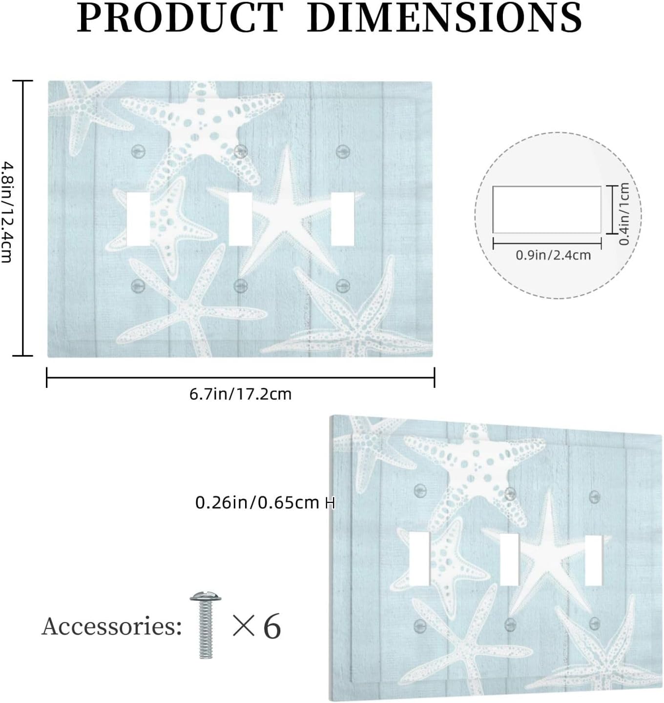 Beach Starfish Vintage Wood Rustic Country Ocean Decorative Switch Plates 3 Gang Wall Plate Triple Toggle Light Switch Cover Faceplate Electrical Wall Panels for Farmhouse Kids Room Decor