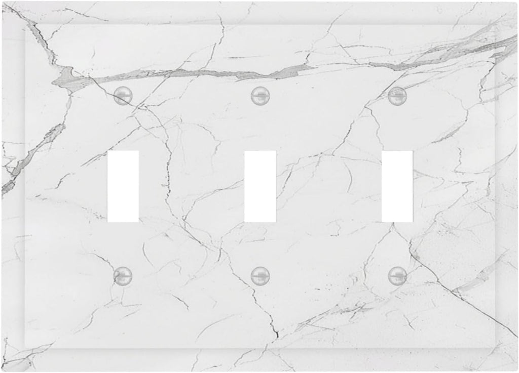 Decorative Switch Plates White Grey Abstract Modern Marble 3 Gang Wall Plate Triple Toggle Light Switch Cover Faceplate Electrical Wall Panels for Bathroom Kitchen Decor