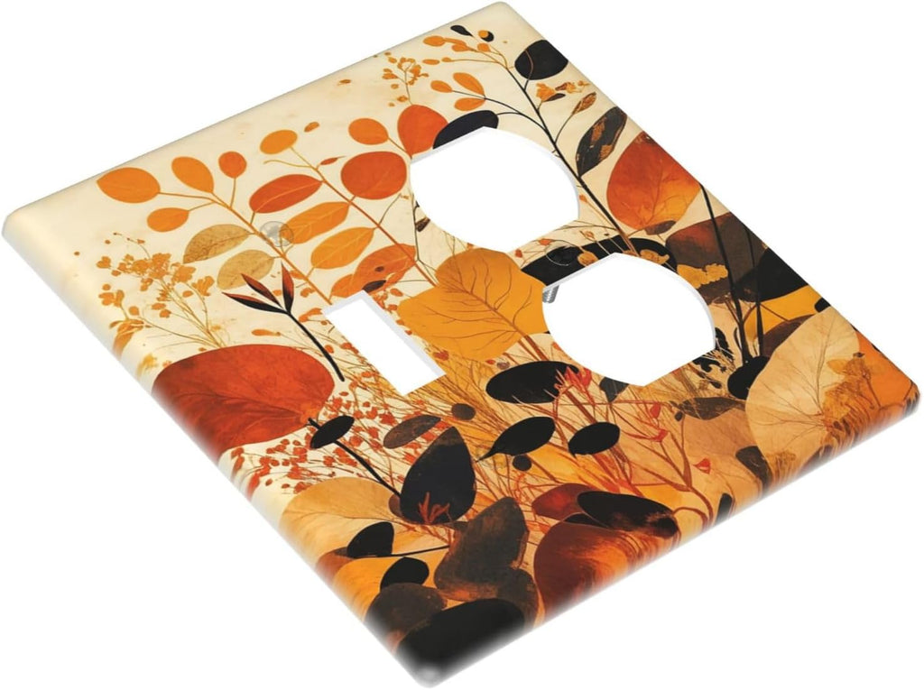 Wallplates Boho Warm Colorful Plant Leaves 1 Toggle 1 Duplex Switch Plate Electrical GFCI Faceplate Decorative Light Switch Covers for Bedroom living Room Decor