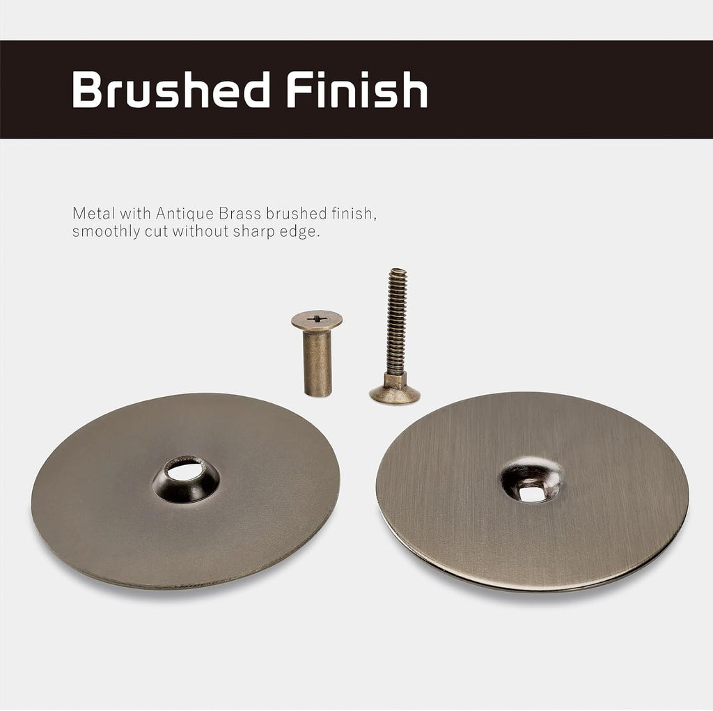 Door Hole Cover Plate, 2-5/8" Diameter Solid Steel, Hole Filler Plate (2, Antique Brass)