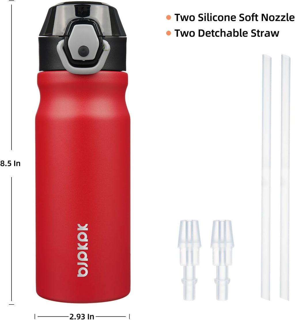 BJPKPK 18oz Insulated Water Bottle with Straw Stainless Steel Double Wall Water Bottles BPA Free Leak Proof Thermal Flask with Lockable Flip Lid and Soft Silicone Spout,Red