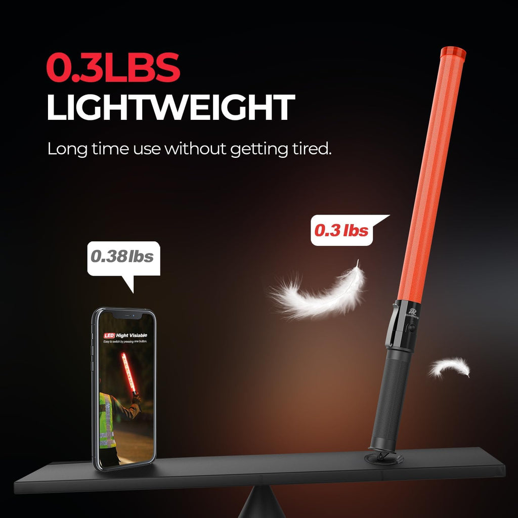 RoadHero 2 Pack Traffic Wand, 21 Inch Led Traffic Control Wands with 2 Flashing Modes, Safety Light Baton with Side Clip for Airport, Parking, Car Directing
