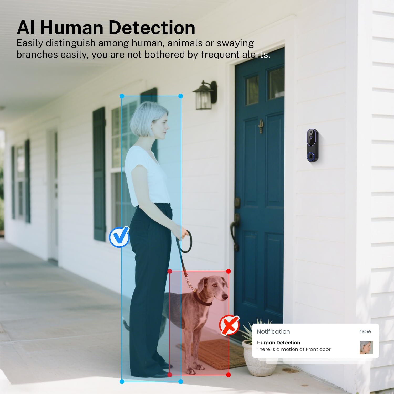 Smart 1080p Video Doorbell Camera with Doorbell Receiver, Live View, AI Human Detection, 2-Way Audio, Night Vision, Cloud Storage (Sold Separately), 2.4G WiFi