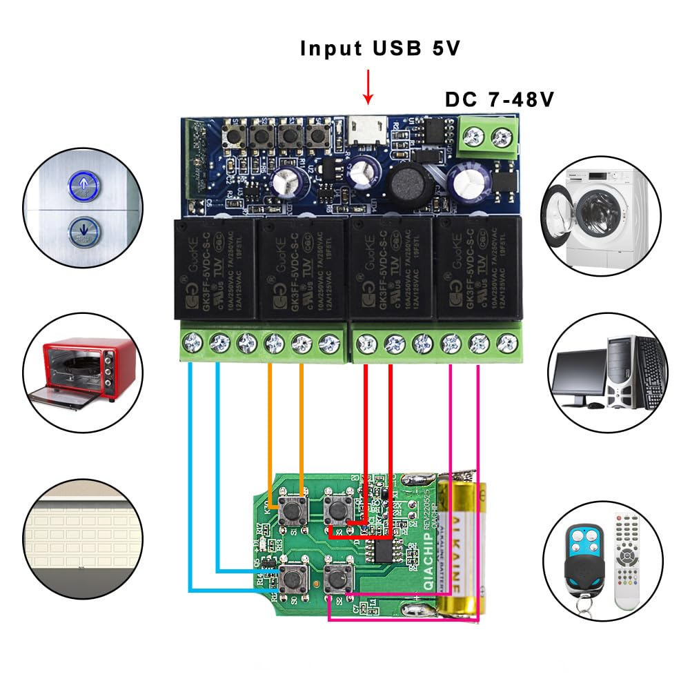 Ewelink WiFi Wireless Smart Relay Module USB 5v 4 Channel Inching Self-Lock Latched Dry Contact Remote Switch for Access Control, Garage Door,Home Automation, Compatible with Alexa Google Home