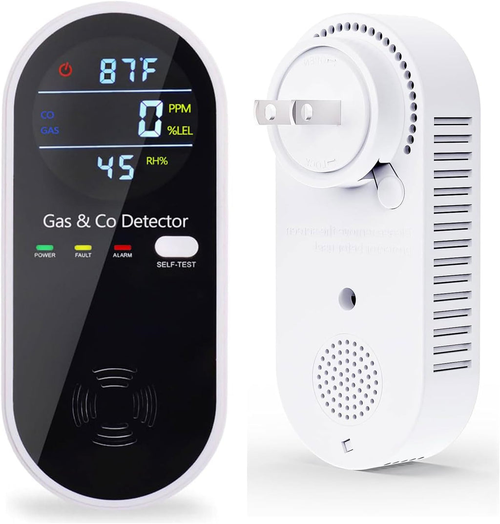 Plug in Combination Gas & Carbon Monoxide Detectors with Temperature and Humidity Display- Natural Gas Detectors & Carbon Monoxide Alarm for Home, Kitchen (2 Packs)