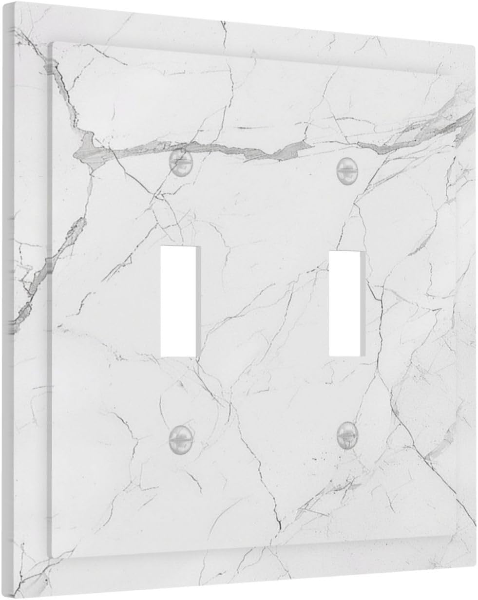 Decorative Switch Plates White Grey Abstract Modern Marble 2 Gang Double Toggle Outlet Light Switch Cover Wall Plate Electrical Faceplate for Bathroom Kitchen Decor