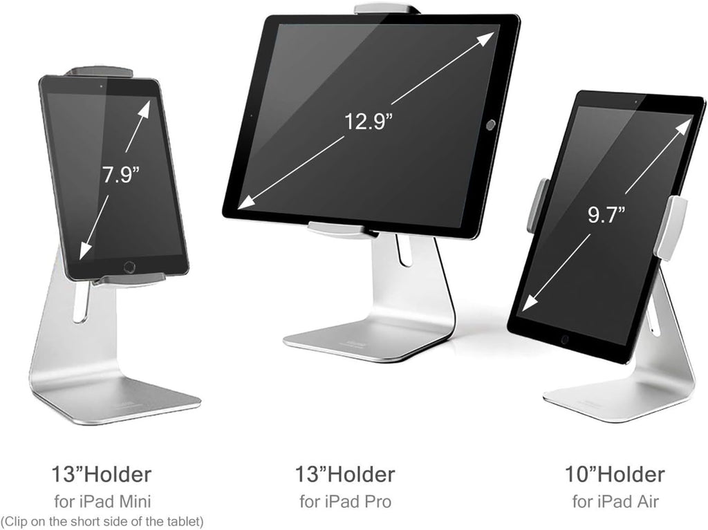 Viozon iPad Pro Stand, Tablet Stands 360° Rotatable Aluminum Alloy Desktop Mount Stand Compatible with 7-13inch iPad Pro iPadAir iPad Mini Surface and Surface Pro (Silver General)