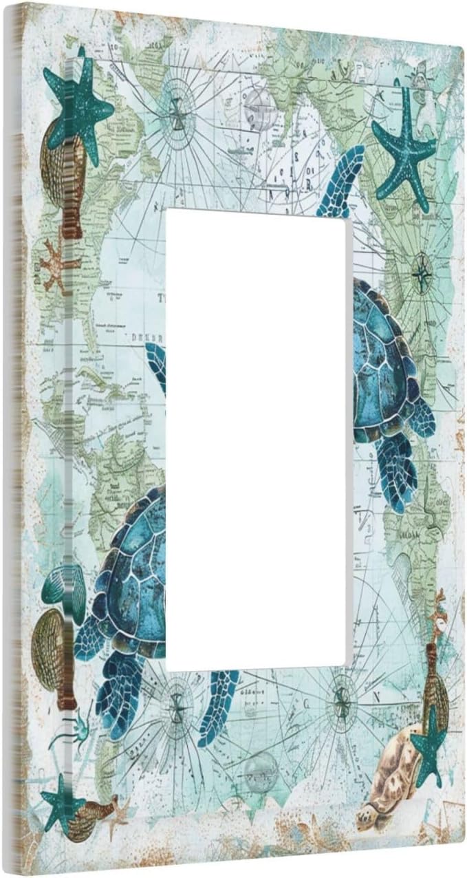 Decorative Outlet Covers Nautical Green Sea Turtles Beach Blue Ocean 1 Gang Single Rocker Light Switch Cover Plate Wall Plates Gfci Faceplate For Bathroom Kids Room Decor