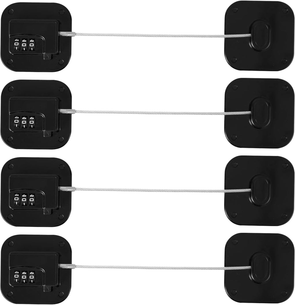 Fridge Refrigerator Lock with Combination, Heavy Duty Lock for Cabinet, Drawers, Closet, Safety Easy Install No Keys Needed (Black-4Pack)