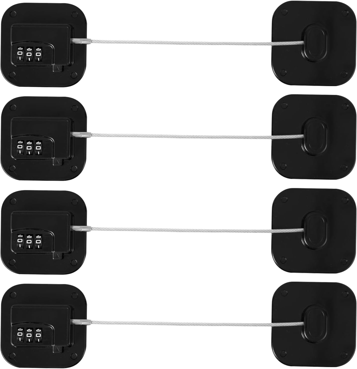 Fridge Refrigerator Lock with Combination, Heavy Duty Lock for Cabinet, Drawers, Closet, Safety Easy Install No Keys Needed (Black-4Pack)