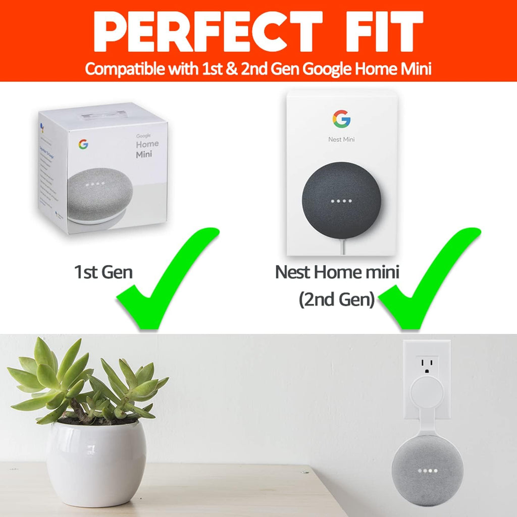 Outlet Wall Mount Holder for Google Home Nest Mini (1st & 2nd Generation), A Space-Saving Accessories for Google Home Mini Voice Assistant (White)