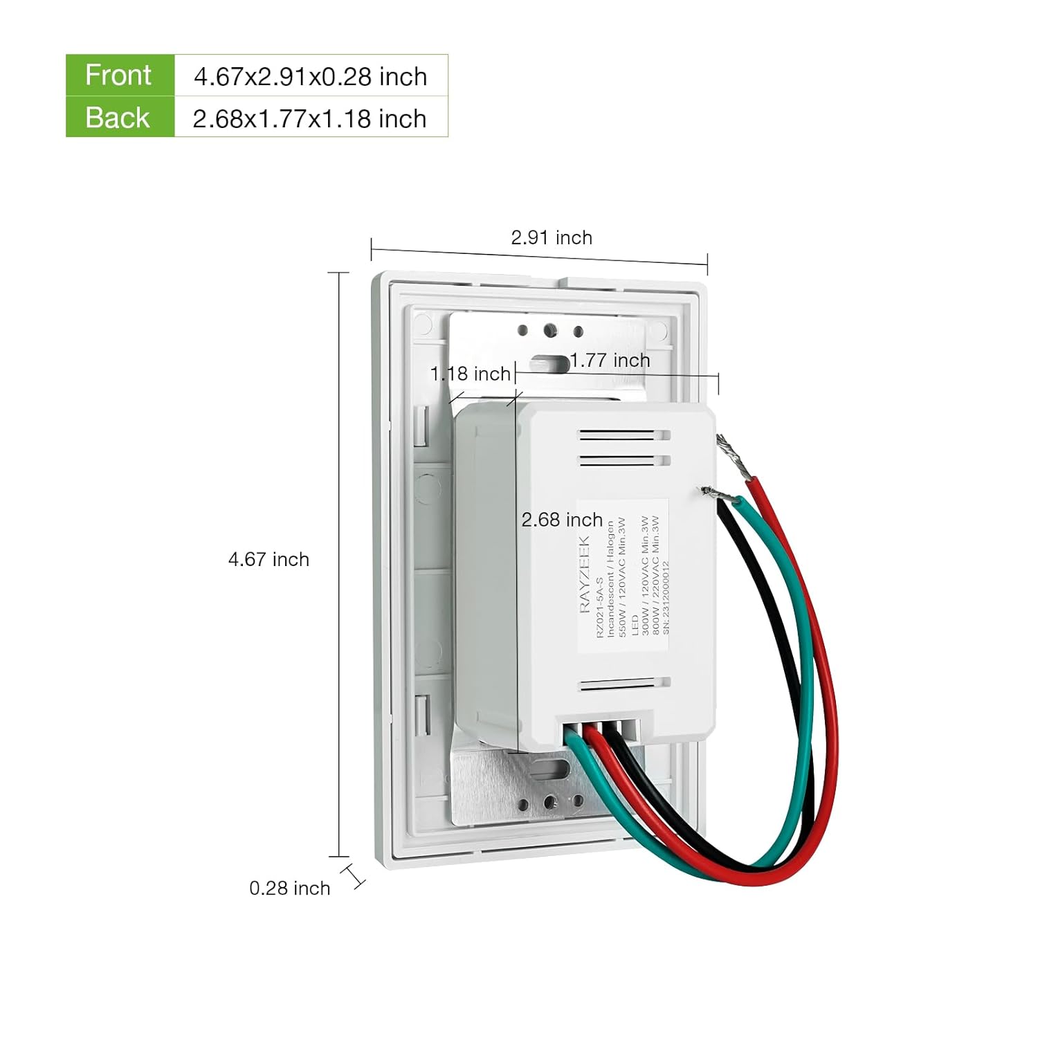 RAYZEEK 2 Pack PIR Motion Sensor Light Switch,Occupancy Sensor Switch | 5Amp | Sigle-Pole | No Neutral Required, Operable Without Ground Wire,PC Fireproof,UL Listed