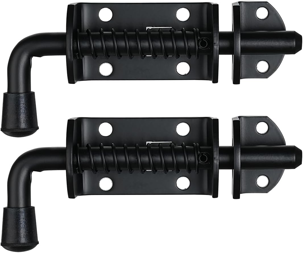 JQK Spring Loaded Barrel Bolt Latch, Heavy Duty 304 Stainless Steel Thickened 3mm Door Lock, 6.3 Inch Black, HSB410-BK-P2