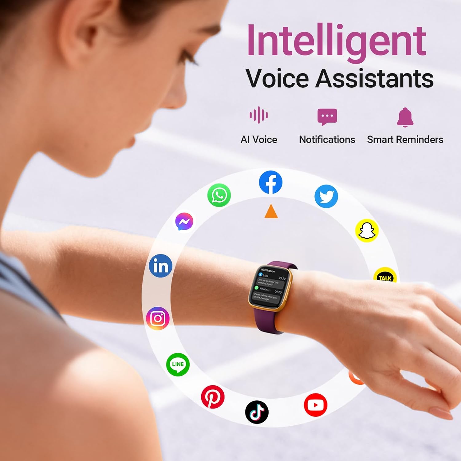 Fitpolo Smart Watch for Women, 1.85" AMOLED Fitness Tracker with Bluetooth Call, Heart Rate/Sleep/SPO₂ Monitor, 100+ Sports Modes, 3ATM Waterproof Smartwatch for Android/iPhone, Includes 2 Bands