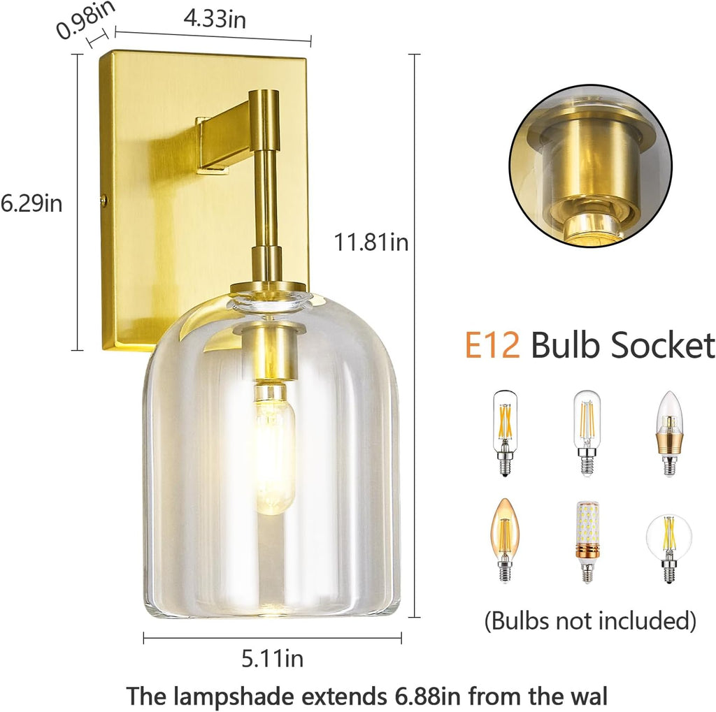 Modern Crystal Wall Sconces Set of Two Indoor Gold Wall Lamp Vanity Wall Lighting for Bathroom Bedroom Living Room Stair（2Pack）