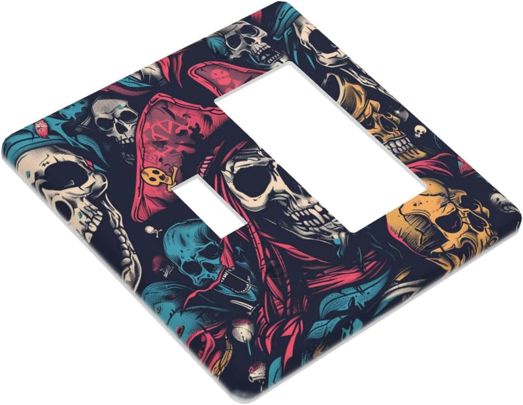 Outlet Covers Pirate Colourful Skeleton Red Hat 1 Toggle 1 Rocker Combination Decorative Wall Plate Electrical Switch Plates Light Switch Cover Plate For Farmhouse Cabin Decor