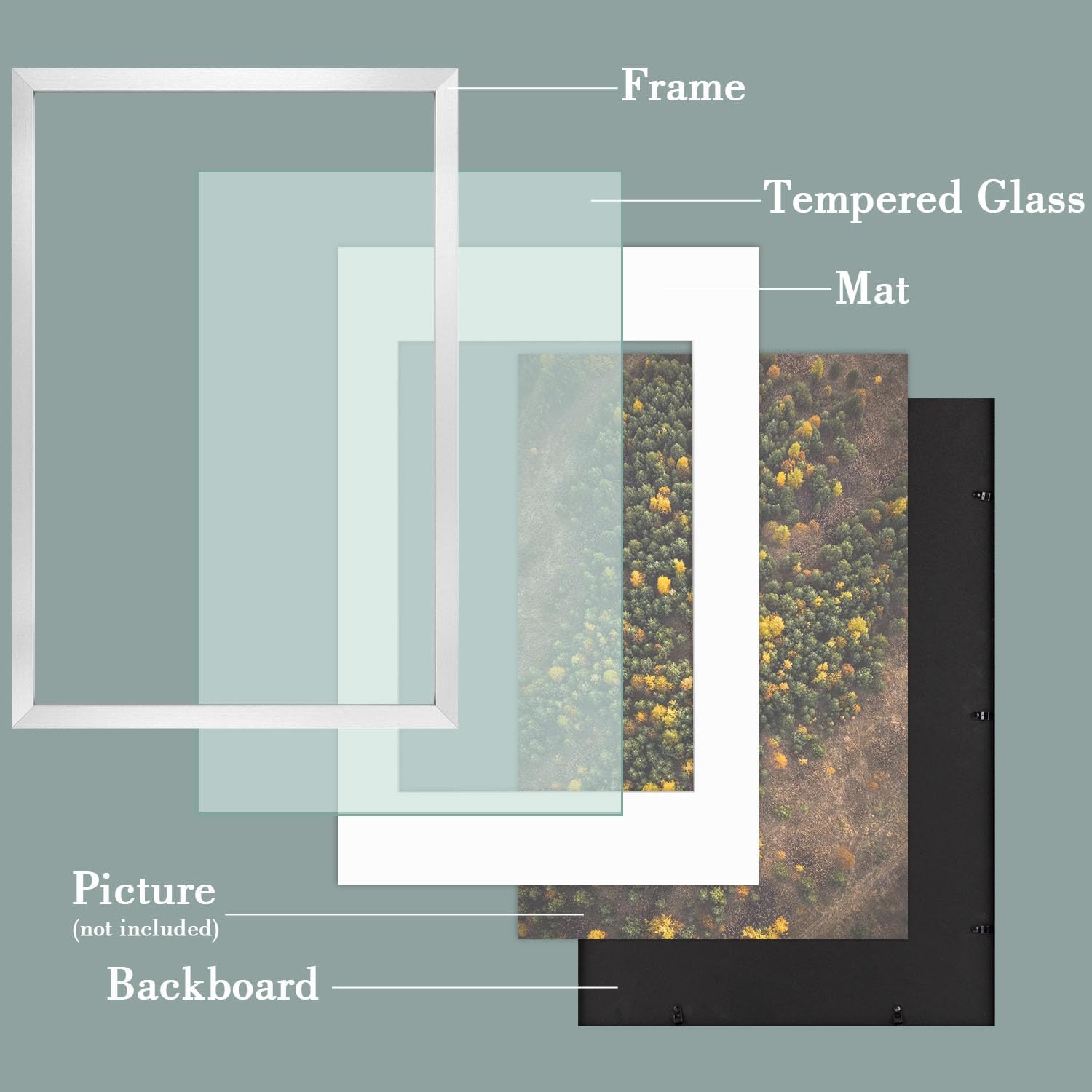 Golden State Art, 16X24 Picture Frame with Mat for 12X18 - High Definition Glass Wall Mounting Horizontal Vertical Display (Silver, 1 Pack)