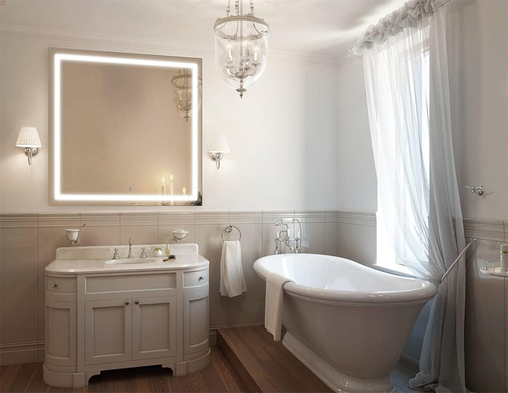 Krugg | 42 Inch X 42 Inch LED Bathroom Mirror | Lighted Vanity Mirror Includes Dimmer & Defogger | Wall Mount Vertical or Horizontal Installation