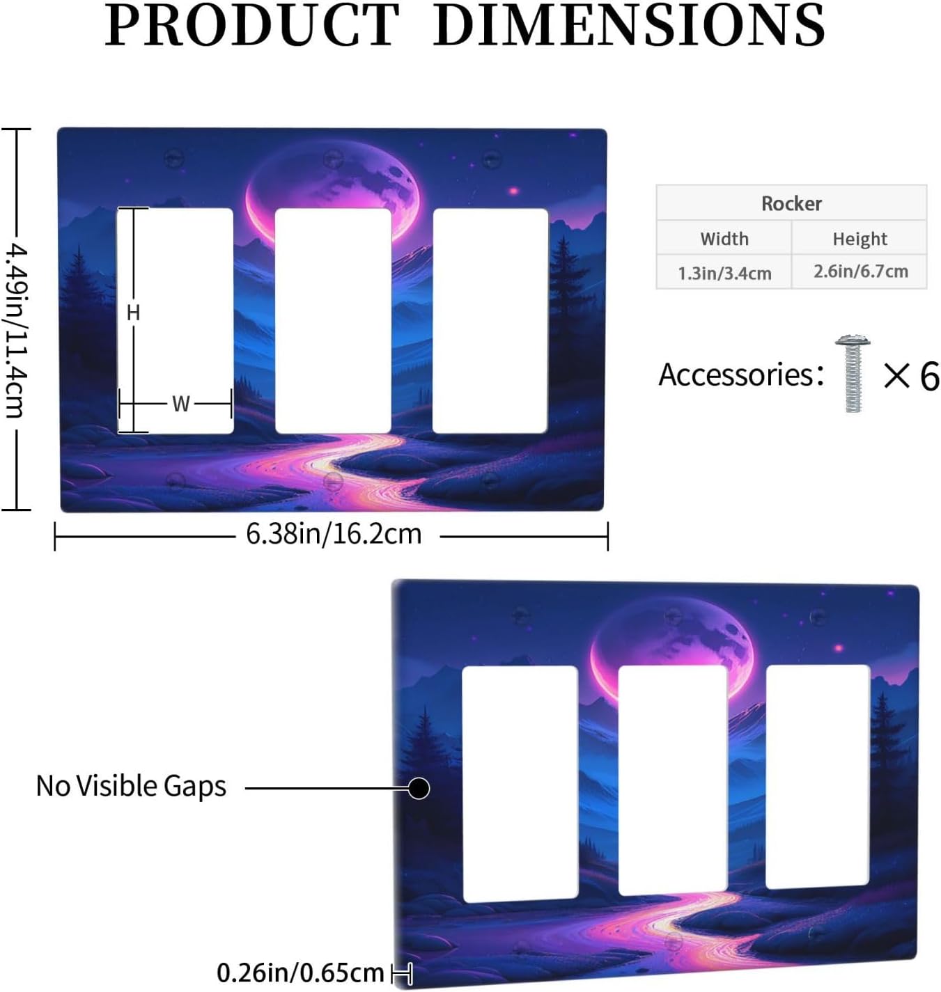 Purple Cyberpunk River Full Moon Mountain Forest Light Switch Covers 3 Gang Rocker Decorative Triple Outlet Wall Plate Cover Electrical GFCI Switchplate for Bedroom Bathroom Decor